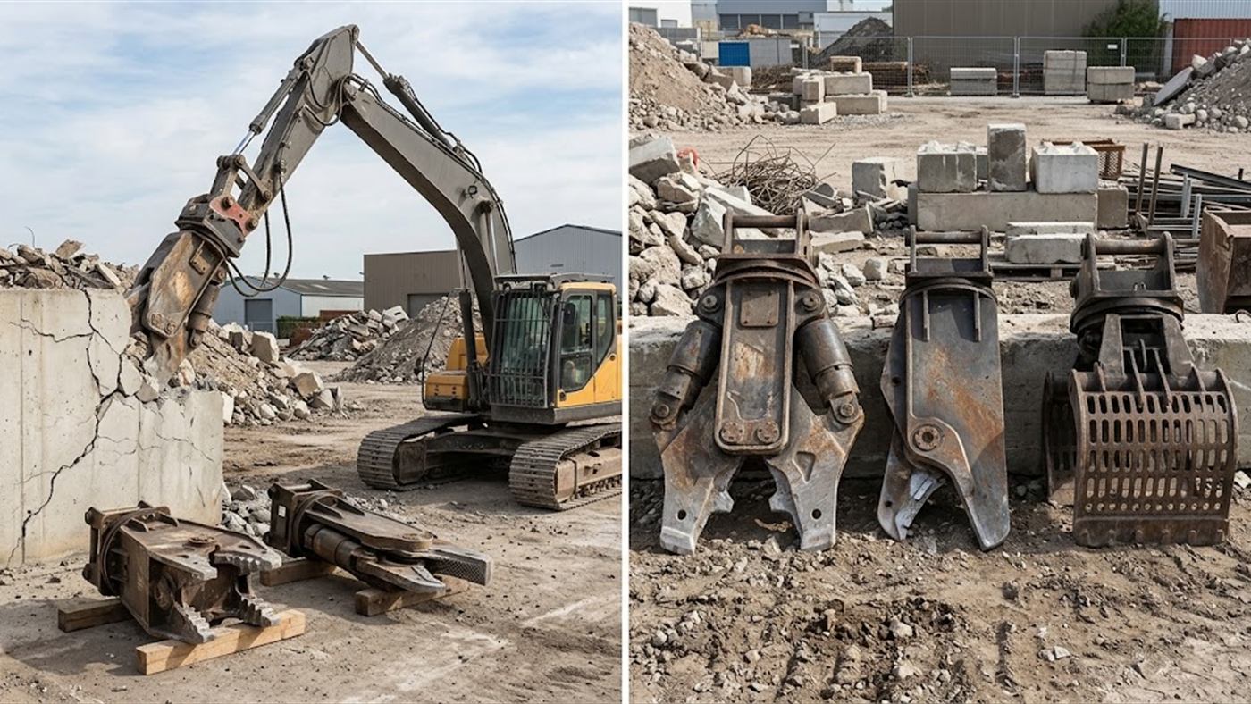 On the left, a single body and several sets of jaws according to the material to be handled. On the right, three complete dedicated tools, always ready but bulkier. Computer-generated image.