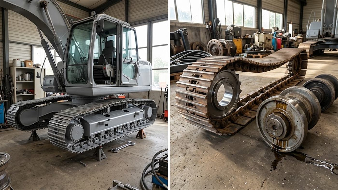 Links: ein Laufwerk, als zusammenpassender Satz ersetzt, alle Teile neu. Rechts: ein neues Turas auf einer verschlissenen Kette, das in kurzer Zeit verschleißen wird. Computergeneriertes Bild.
